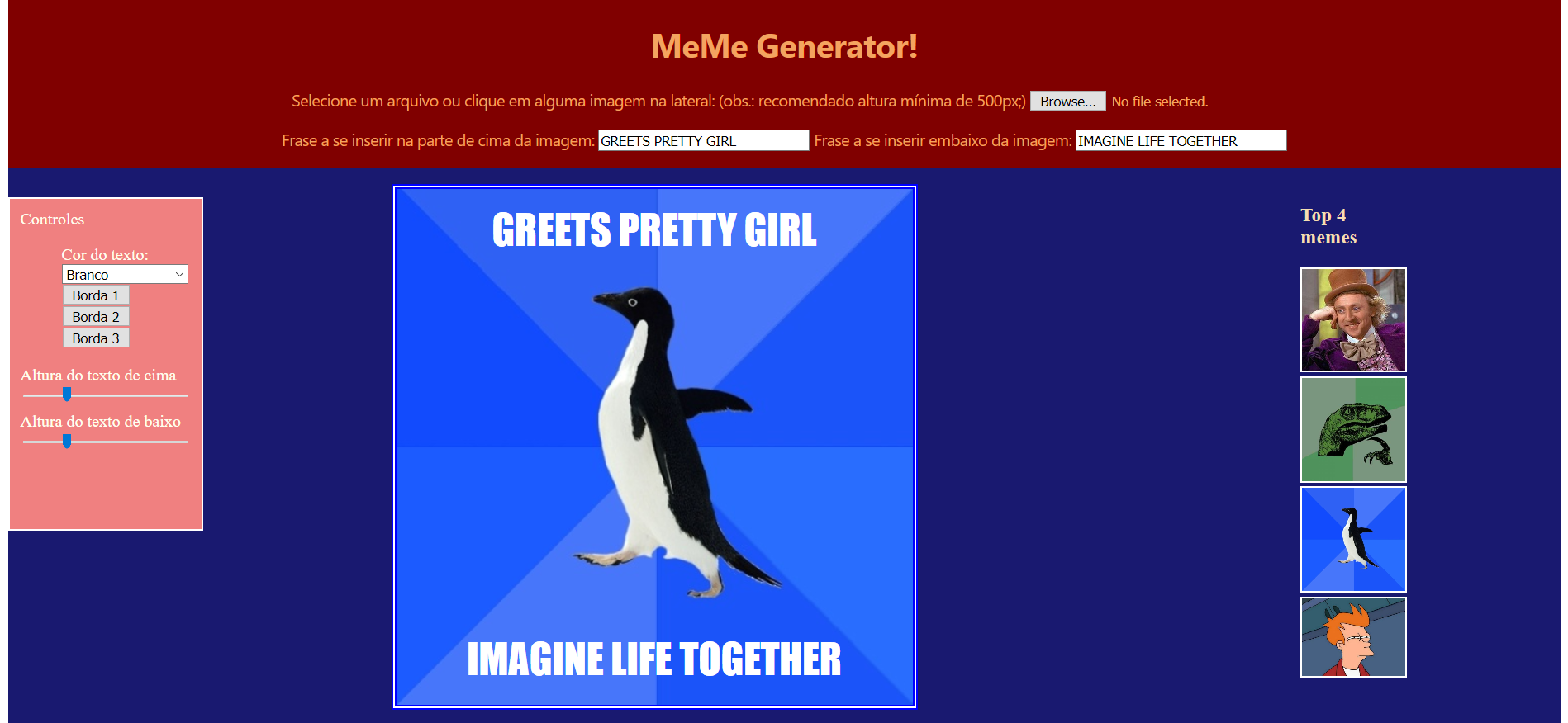 tela gerador de memes